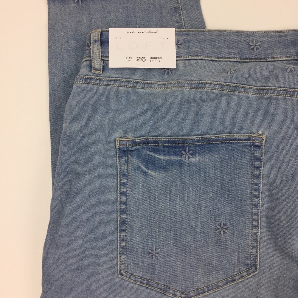 LOFT Light Wash Embroidered Skinny Jeans - Picture 7 of 7